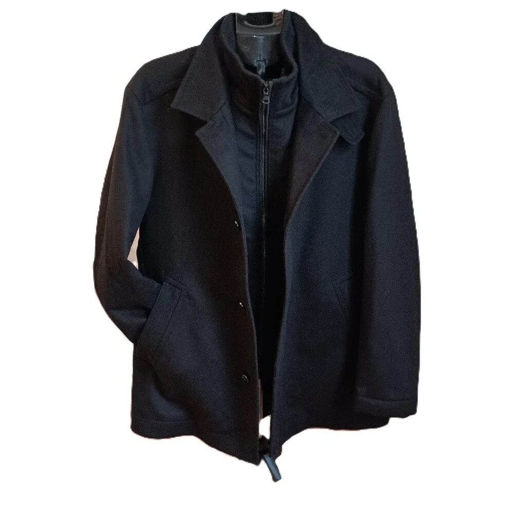 Hugo Boss Wool Cashmere Coat with Inner Bib & Ribbed Collar Size 40R EUC - Picture 16 of 16